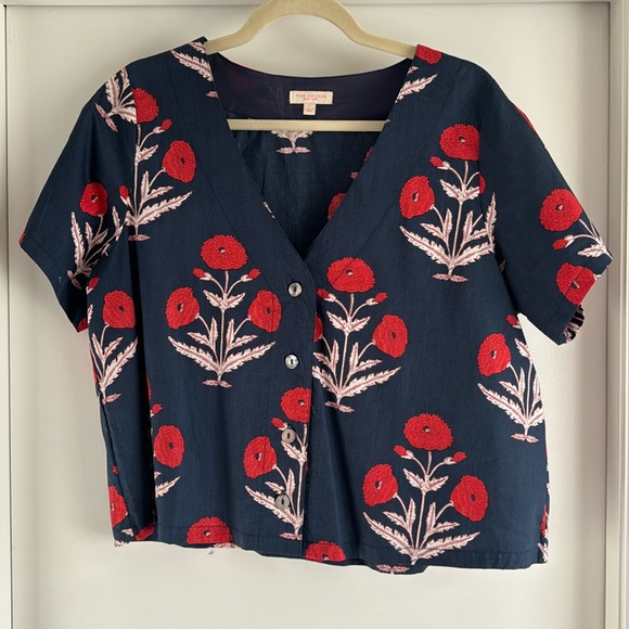 Pink Chicken Tops - Pink Chicken navy and red cotton blouse